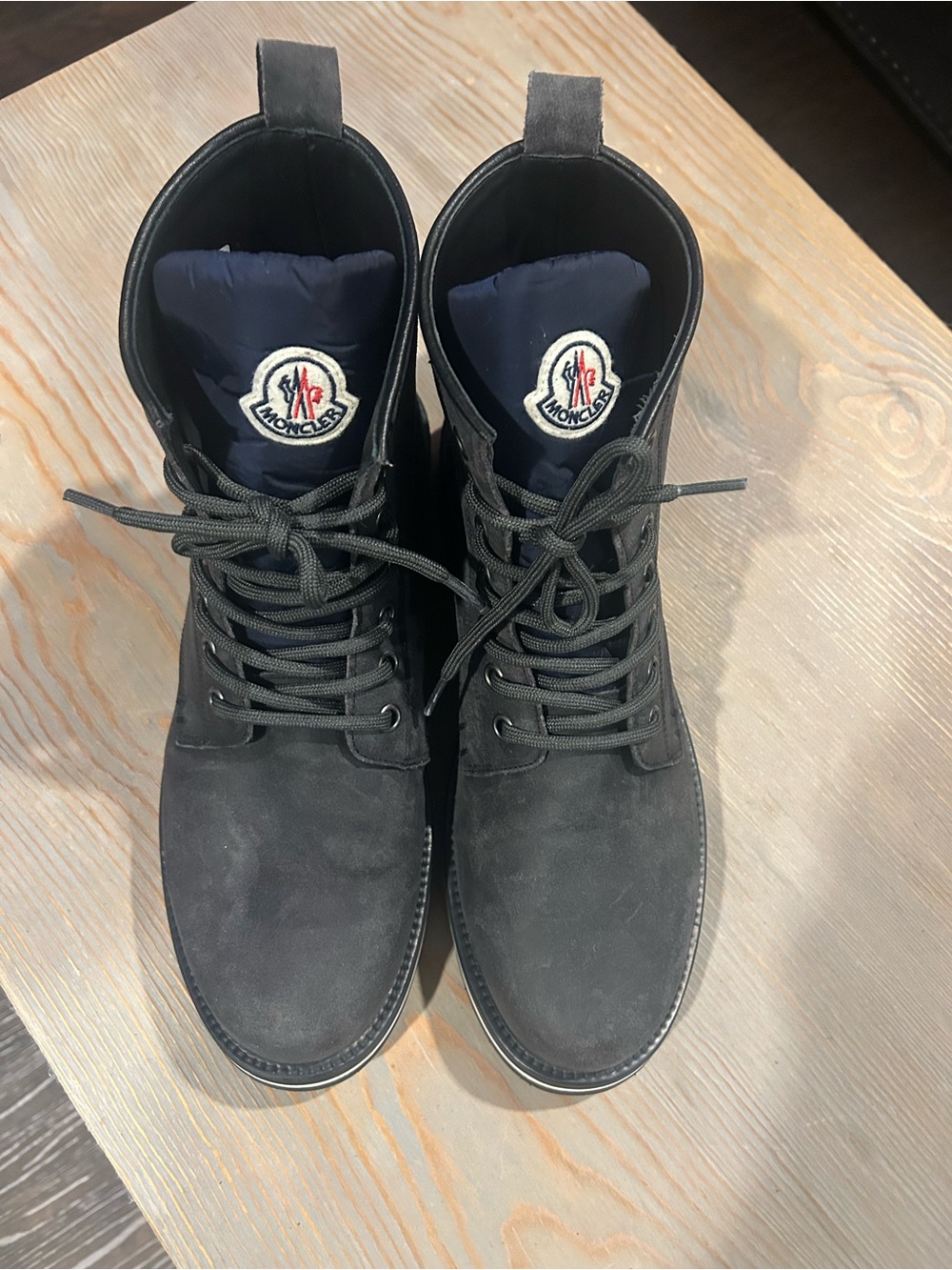 Moncler Men’s Navy Blue Suede Lace-Up Ankle Boots